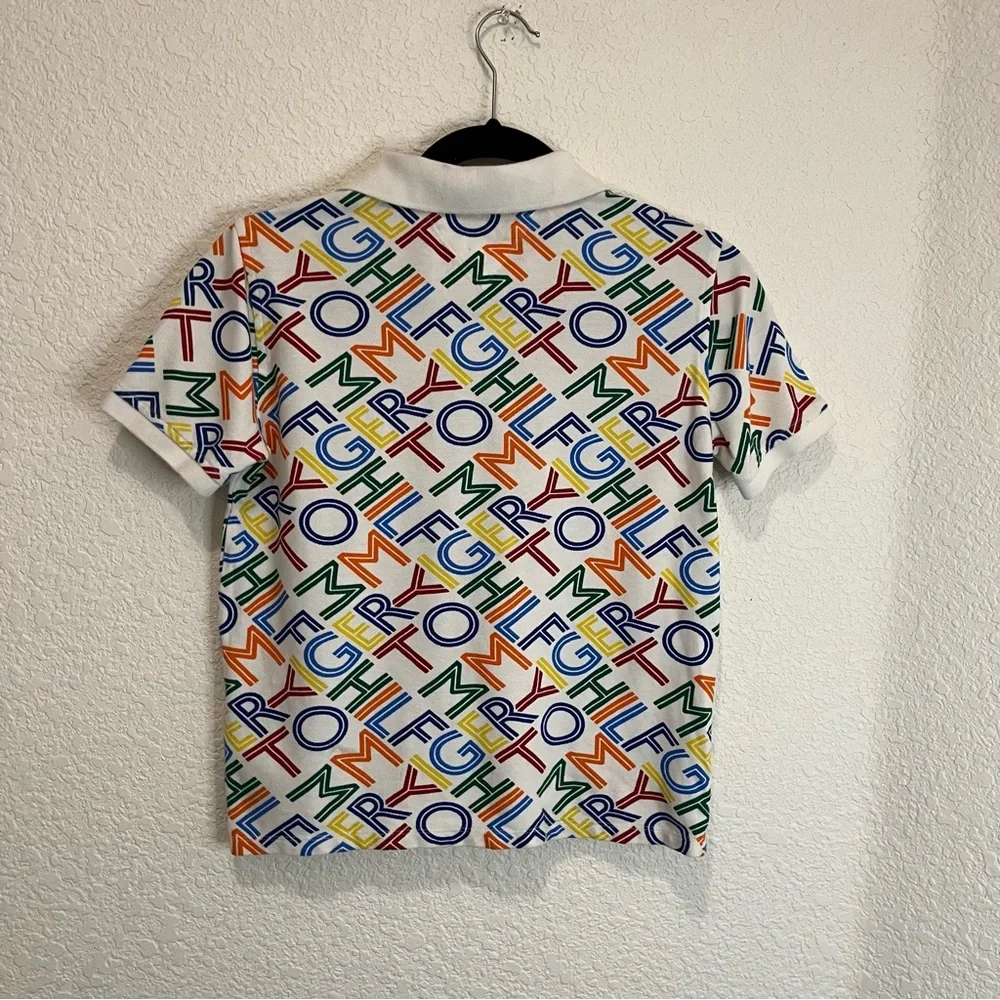 Tommy Hilfiger Spellout Logo Graphic Short Sleeve Polo Shirt Kids Youth Size L
